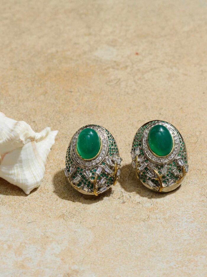 Emerald Essence Oval Studs - Elegant Emerald Earrings