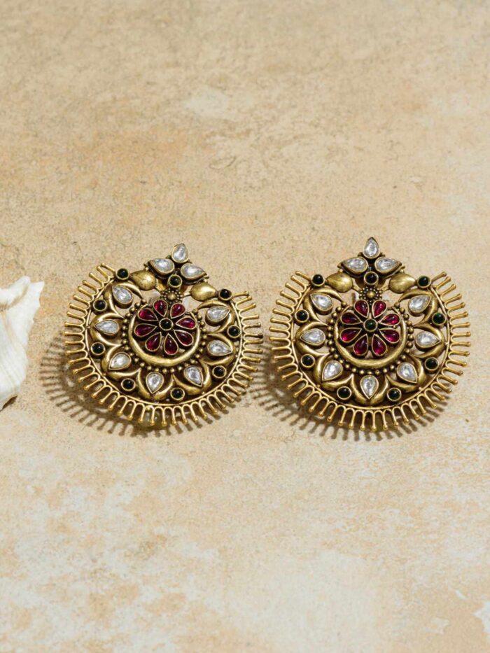 Indian fusion stud earrings with intricate design details