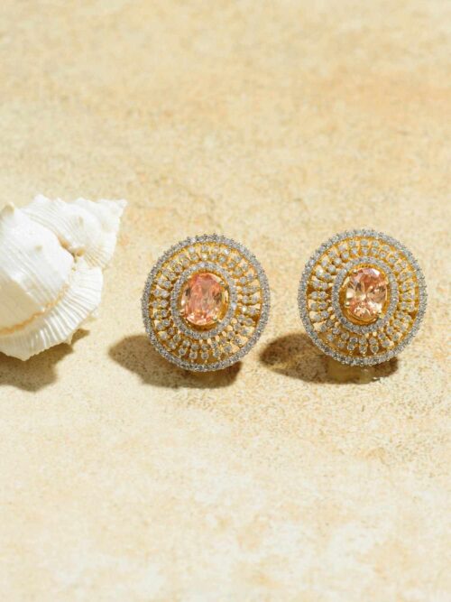 Gilded Sparkle and Blush Stud Earrings - Elegant Gemstone Studs