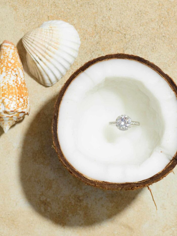 Solitaire Halo Ring, showcasing the central gemstone encircled by a sparkling halo for added brilliance.