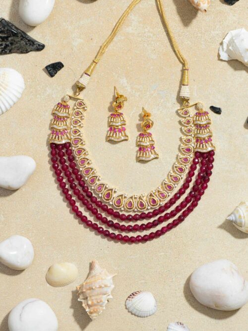 Golden Ruby Starlight Necklace: A Radiant Gold Necklace with Shimmering Ruby Accents.