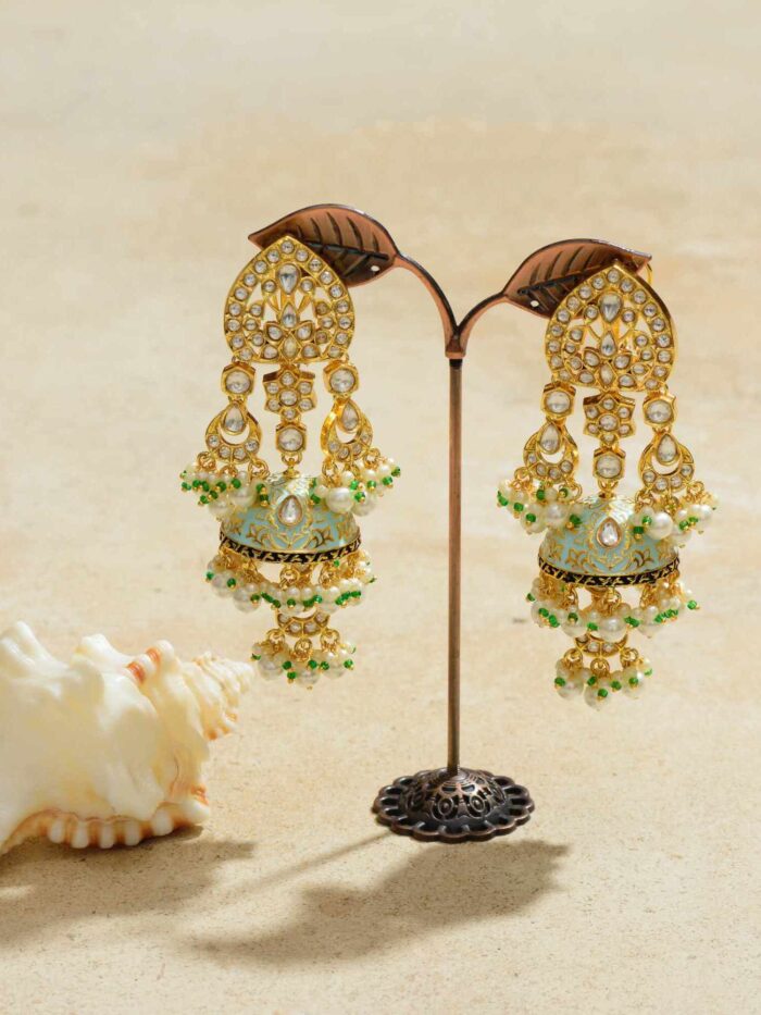 Golden Dewdrops with Green Charm Earrings, a harmonious blend of delicate elegance and the vibrant freshness of nature.