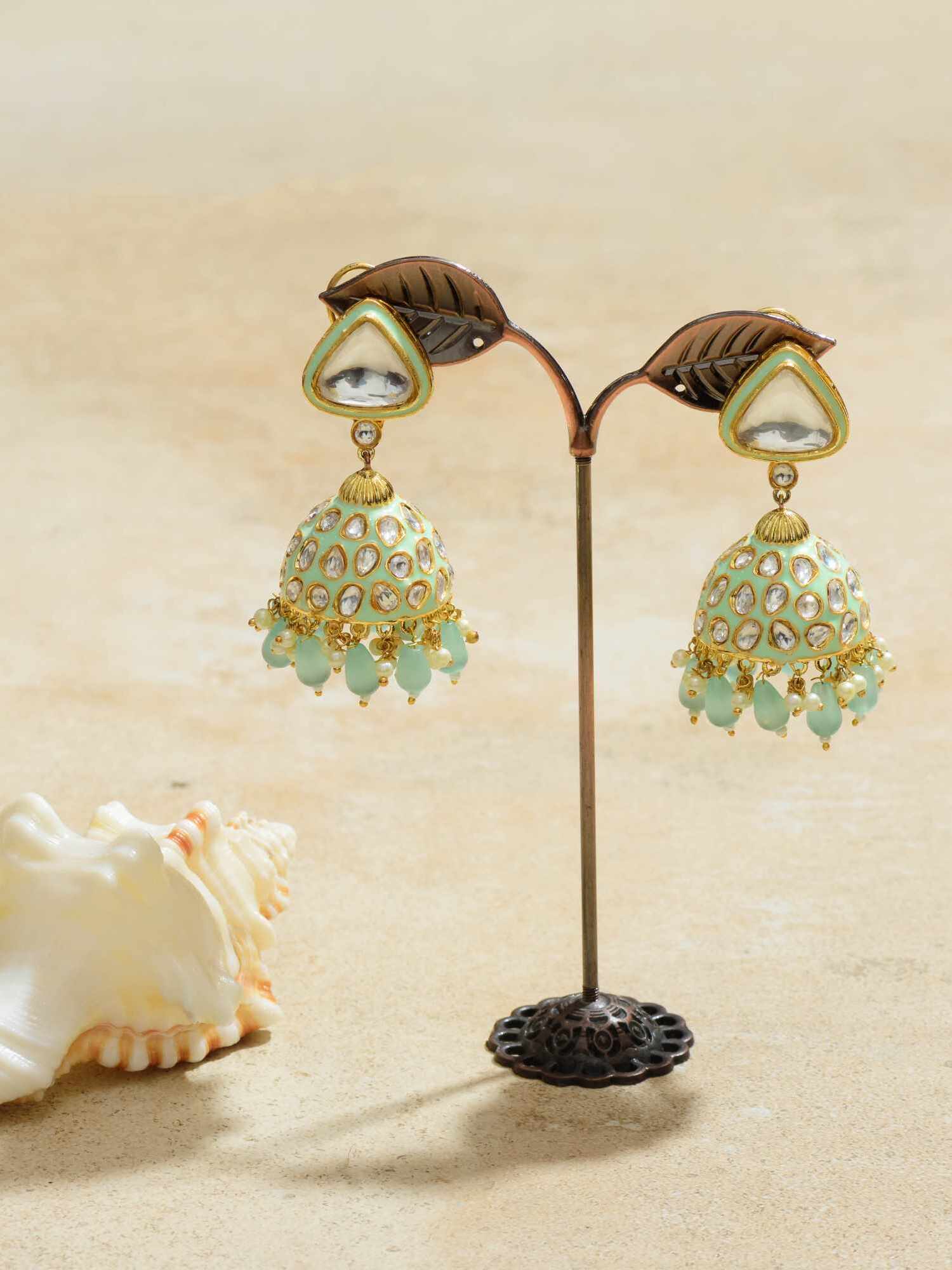 Ethereal Mint Drops Jhumkas – a captivating blend of traditional charm and ethereal elegance