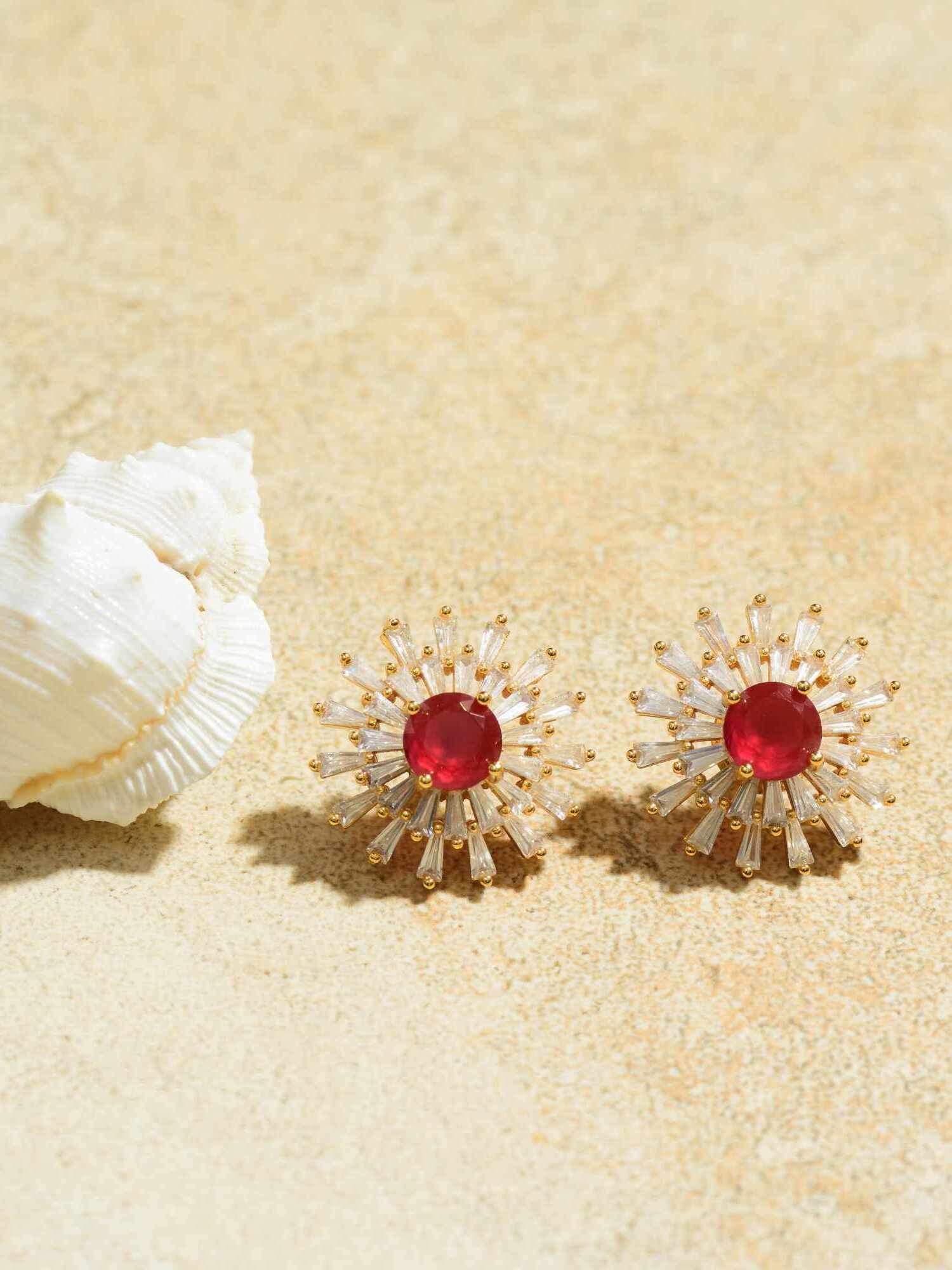 Chic Golden Ruby Dailies: Stylish Earrings with Golden Charm and Ruby Elegance.