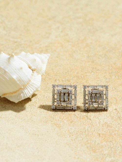 Sleek Silver Square Studs: Modern Minimalism in Sterling Silver.