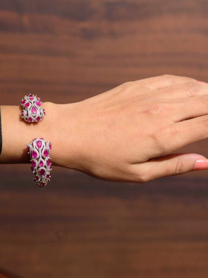 Petals of Pink Cuff Bracelet - Floral Cuff Bracelet adorned with rubies & shining diamonds.