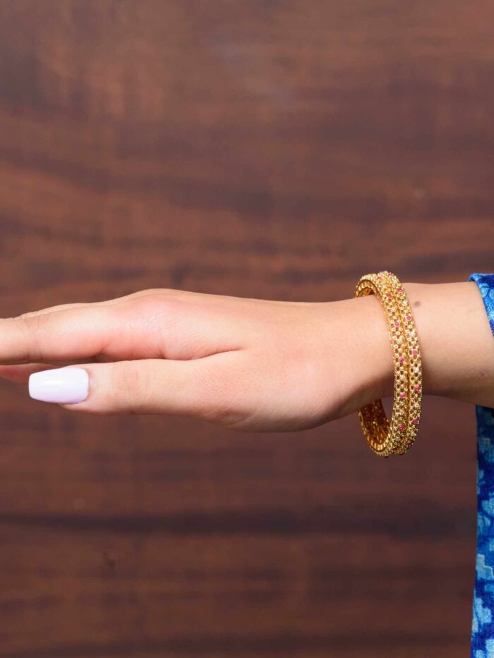 Gold Bangles with Pink Accents - Subtle Bangles