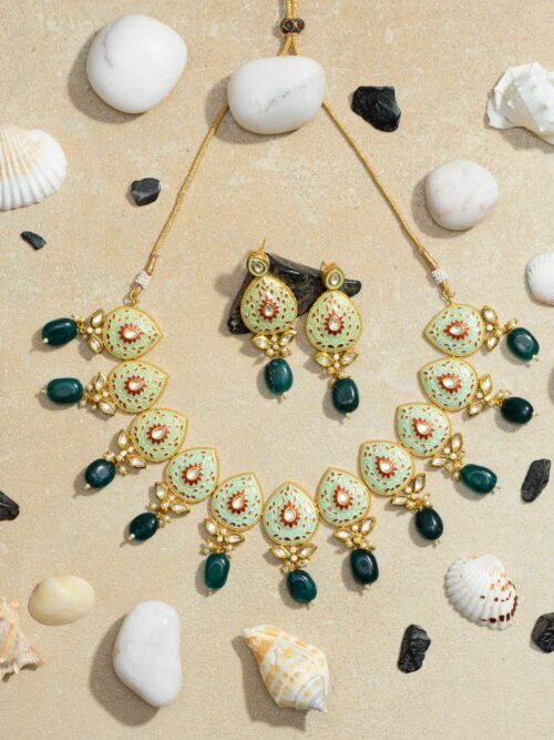 Mint & Emerald Teardrop Choker - Timeless Kundan Affair