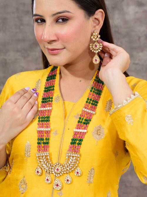 Pastel Petals with Kundan Drops Mala: A Subtle and Elegant Necklace with Kundan Embellishments